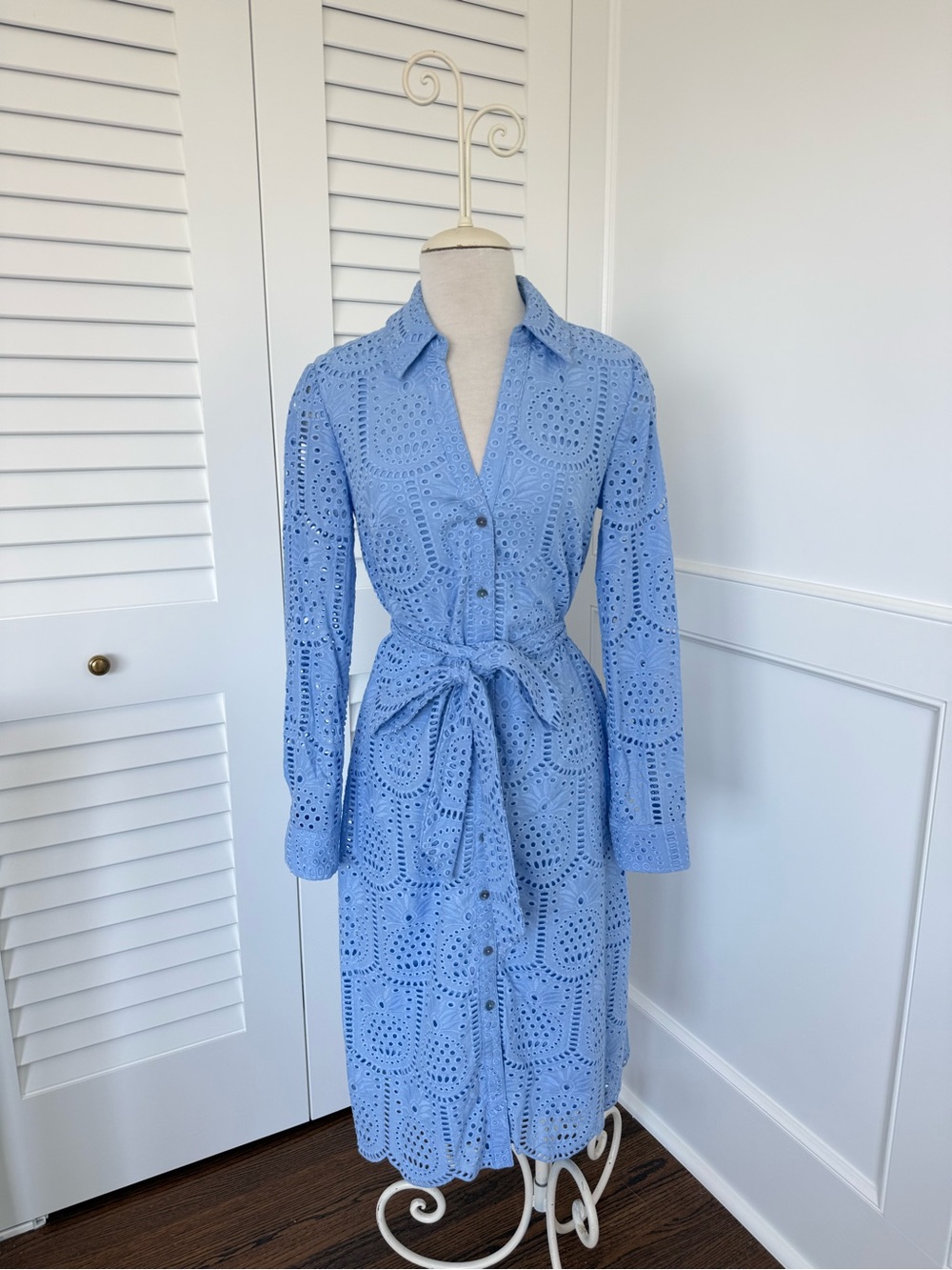 Lilly Pulitzer Sky Blue Eyelet Long-Sleeve Shirt Dress